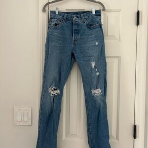 Levi's Blue Straight Leg Jeans with Distressed Details